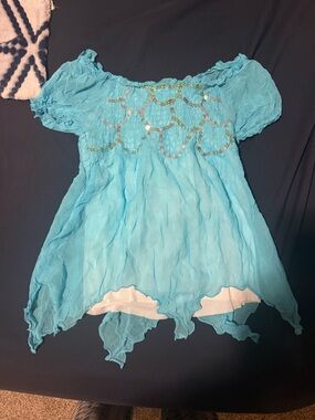 Fairy feminine whimsy sequined blue top